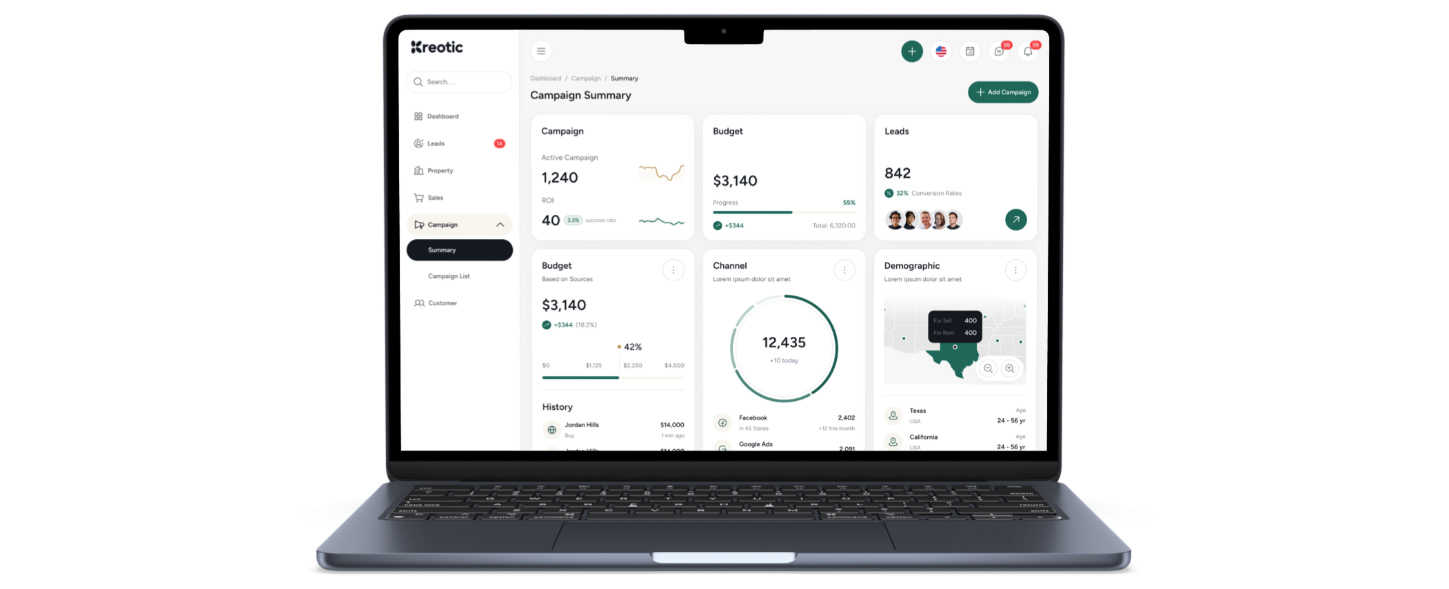 AI-powered financial insights showing revenue projections and tenant risk indicators